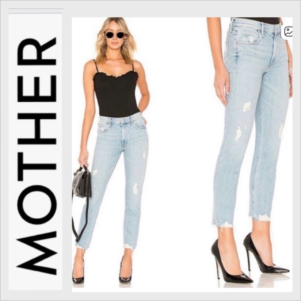 MOTHER Superior The Flirt Ankle Fray Jeans Thanks for Nothin 27 distressed